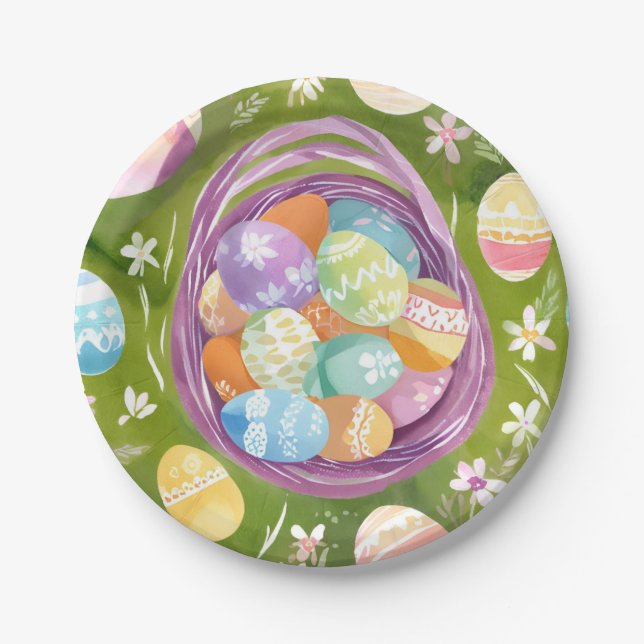 Eierkörbchen | Frühlingspastel Pappteller (Vorderseite)