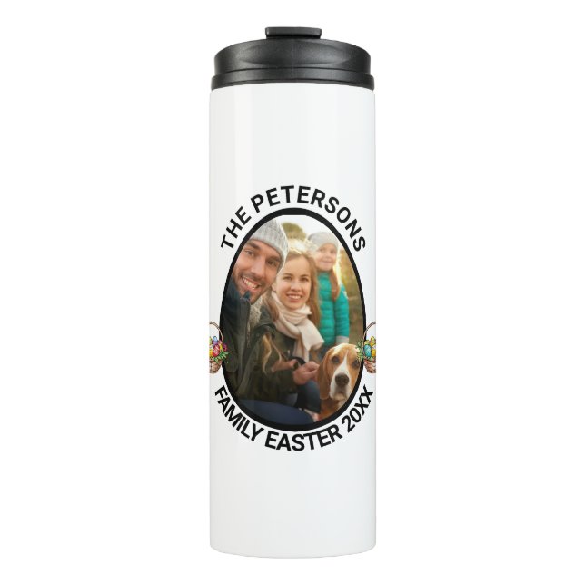 Eierkörbe für personalisierte Osterfamilien - Foto Thermosbecher (Vorderseite)