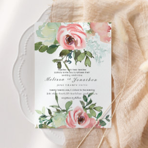 Eierschale und Rosafarben Hochzeit Blumen Einladung