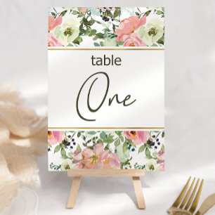 Eierschalen-Rosa-Blush-Blumen-Hochzeit-Tischnummer Tischnummer