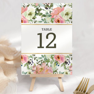 Eierschalen- und Rosé-Blumen-Hochzeitstisch-Nummer Tischnummer