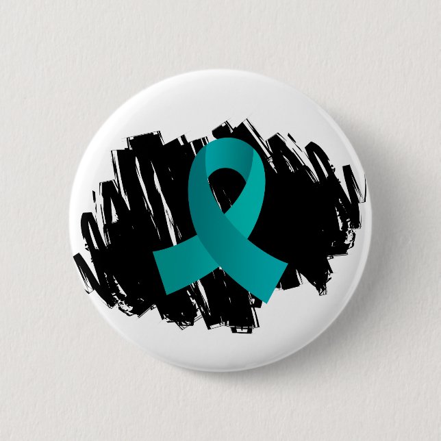 Eierstockkrebs-aquamarines Band mit Gekritzel Button (Vorderseite)