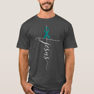 Eierstockkrebs-Bewusstsein Jesus Türkises Band Ges T-Shirt