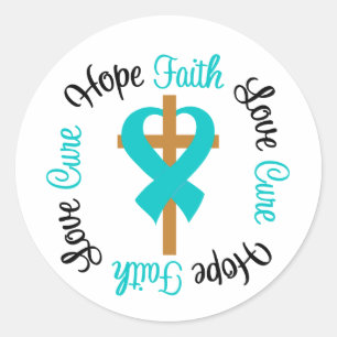 Eierstockkrebs-Glauben-Hoffnungs-Liebe-Kreuz Runder Aufkleber