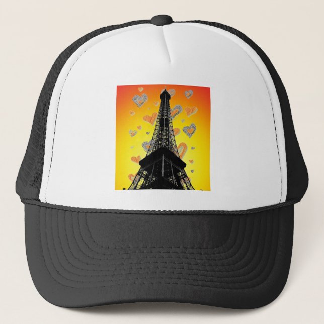 Eifel Tower Hearts Hat Truckerkappe (Vorderseite)