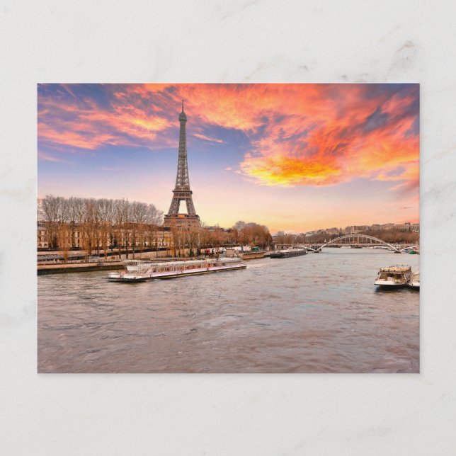 Eifell-Turm bei Sonnenuntergang von Seine in Paris Postkarte (Vorderseite)