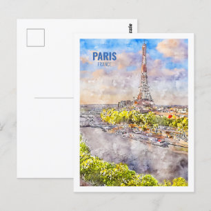 Eiffel Paris Frankreich Berühmte Wasserfarbe Postkarte