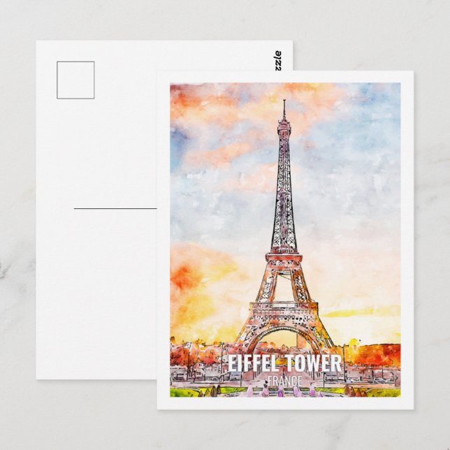 Eiffel Paris Frankreich Reisen Place Watercolor Postkarte (Vorne/Hinten)