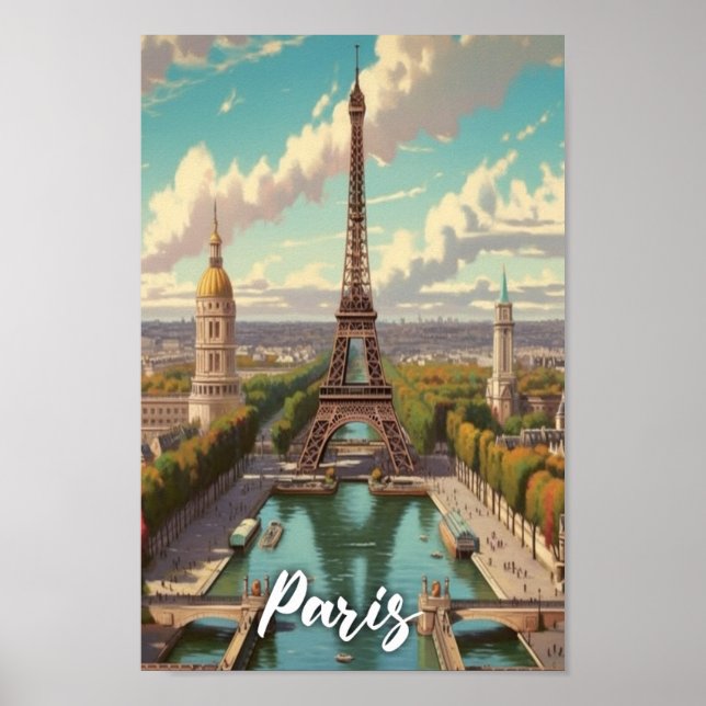 Eiffel Paris Frankreich Vintager Berühmter Reiseor Poster (Vorne)