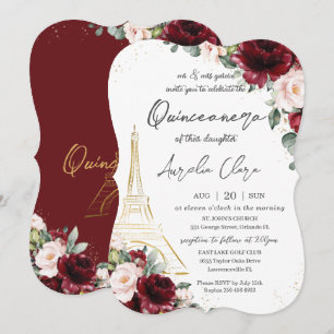 Eiffel Paris Quinceañera Burgundy Blush Einladung
