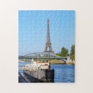 Eiffel tower and Pont Rouelle on Seine river