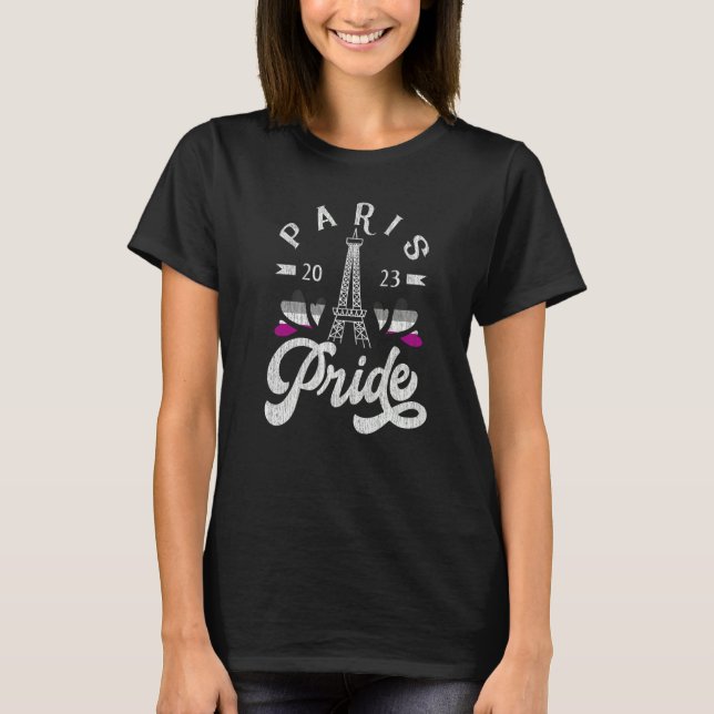 Eiffel Tower Asexual Pride Flag Paris Pride 2023 T-Shirt (Vorderseite)
