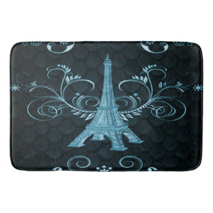 Eiffel Tower Blue Floral Wirbel Bath Mat Badematte