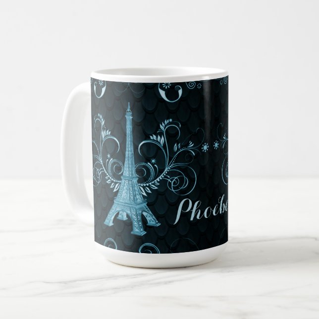 Eiffel Tower Blue Floral Wirbel Kaffeetasse (Vorderseite Links)