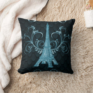 Eiffel Tower Blue Floral Wirbel Pillow Kissen