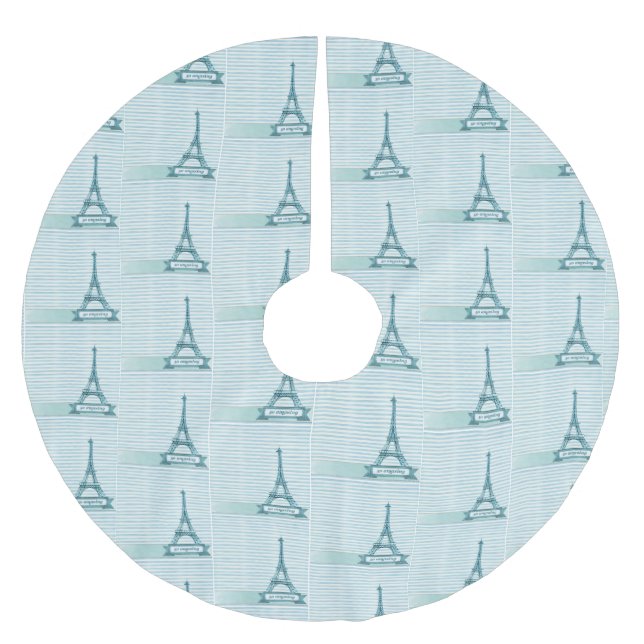 Eiffel Tower Blue French Christmas Tree Skirt Polyester Weihnachtsbaumdecke (Vorderseite)