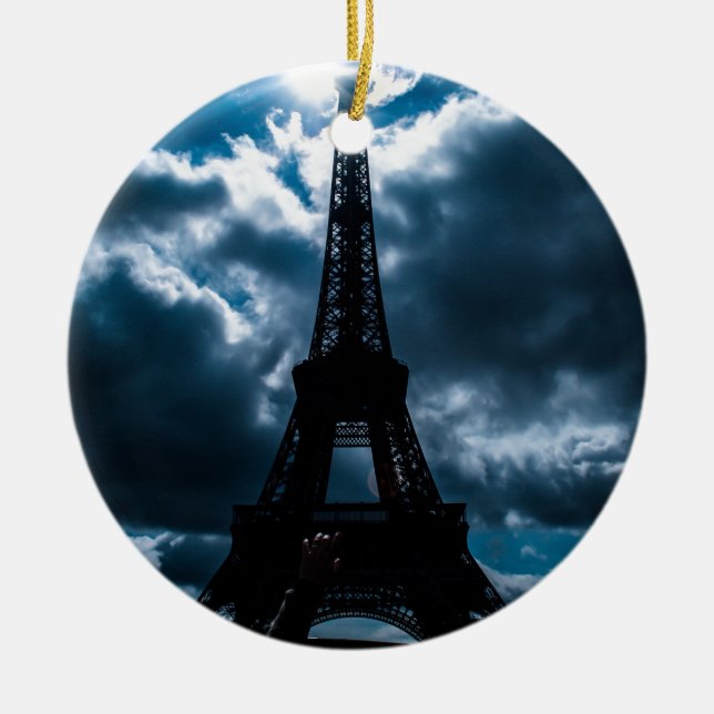 Eiffel Tower Blue Night Keramik Ornament (Vorne)