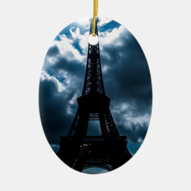 Eiffel Tower Blue Night Keramik Ornament (Vorne)