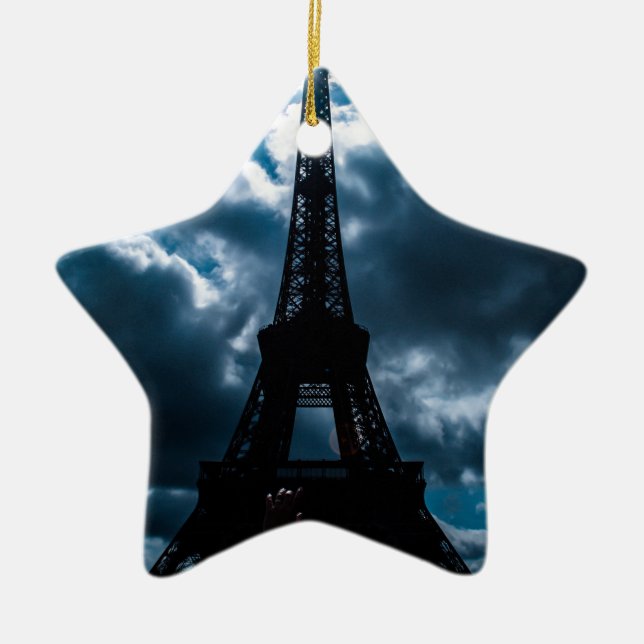 Eiffel Tower Blue Night Keramikornament (Vorne)