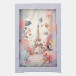 Eiffel Tower Butterflies and Flowers Geschirrtuch
