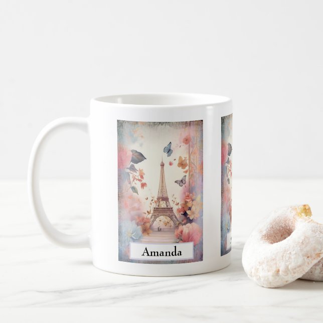 Eiffel Tower Butterflies and Flowers Kaffeetasse (Mit Donut)