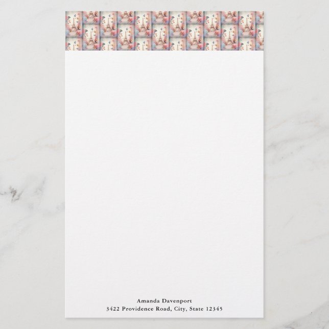 Eiffel Tower Butterflies and Flowers Pattern Briefpapier (Vorderseite)