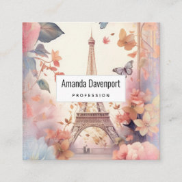 Eiffel Tower Butterflies and Flowers Quadratische Visitenkarte