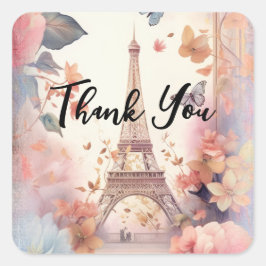Eiffel Tower Butterflies and Flowers Thank You Quadratischer Aufkleber