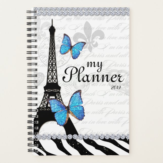 Eiffel Tower Butterfly Französisch Country Script Planer (Vorderseite)