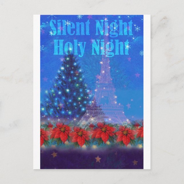 Eiffel Tower Christmas Pine Poinsettia Postkarte (Vorderseite)