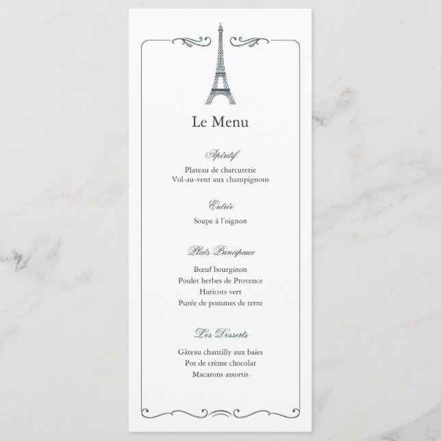 Eiffel Tower Elegant Wedding Menu Card French Menükarte (Vorderseite)
