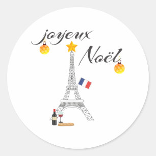Eiffel Tower Flag Frankreich Joyeux Weihnachten Runder Aufkleber