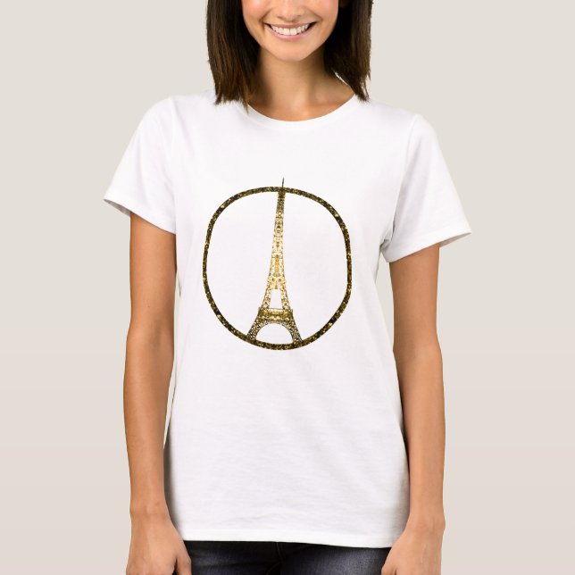 Eiffel Tower Gold Glitzer Glitzern T-Shirt (Vorderseite)