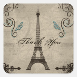 Eiffel Tower Grunge Vielen Dank für Ihren Aufklebe Quadratischer Aufkleber