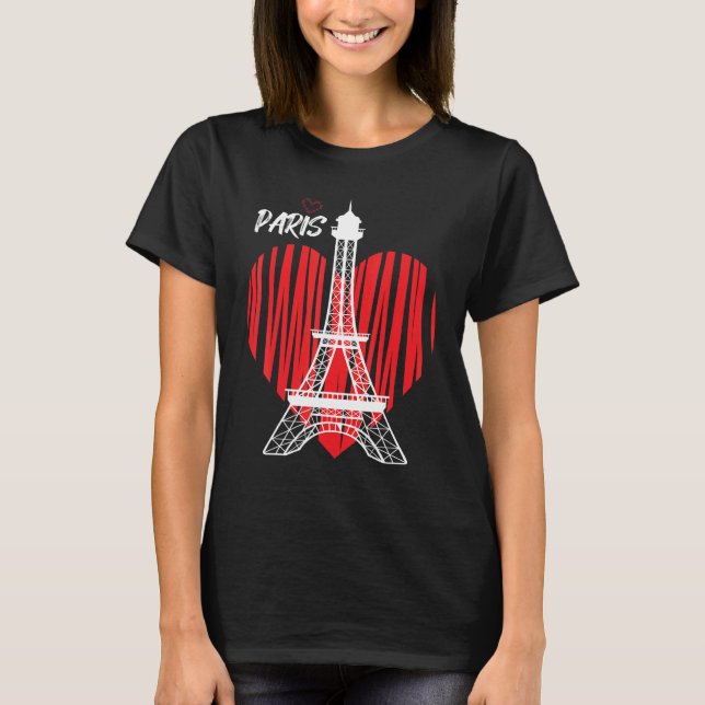 Eiffel Tower Heart Love Paris France Souvenir Fren T-Shirt (Vorderseite)