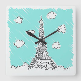 Eiffel Tower Illustration wall clock Quadratische Wanduhr