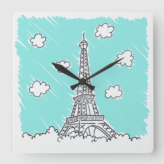 Eiffel Tower Illustration wall clock Quadratische Wanduhr (Vorderseite)