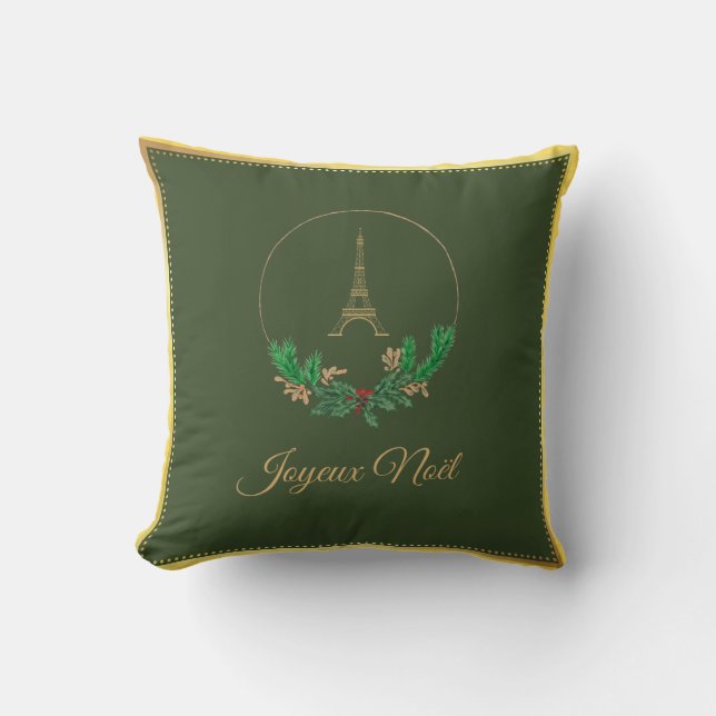 Eiffel Tower Joyeux Weihnachten Pillow Kissen (Vorderseite)