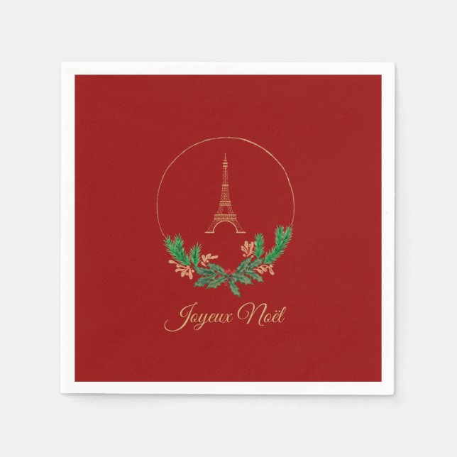 Eiffel Tower Joyeux Weihnachten Serviette (Vorderseite)