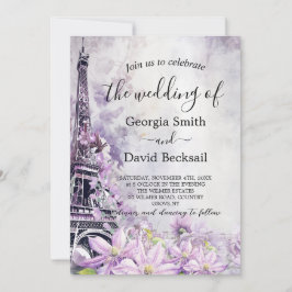 Eiffel Tower Lavender Romance QR Code Wedding Einladung