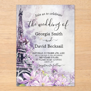 Eiffel Tower Lavender Romance Wedding Acryleinladungen