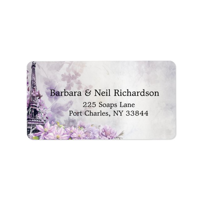 Eiffel Tower Lavender Romance Wedding Adressaufkleber (Vorne)