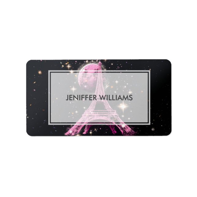 Eiffel Tower Night Moon Adressaufkleber (Vorne)