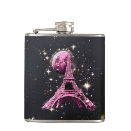 Eiffel Tower Night Moon Flachmann