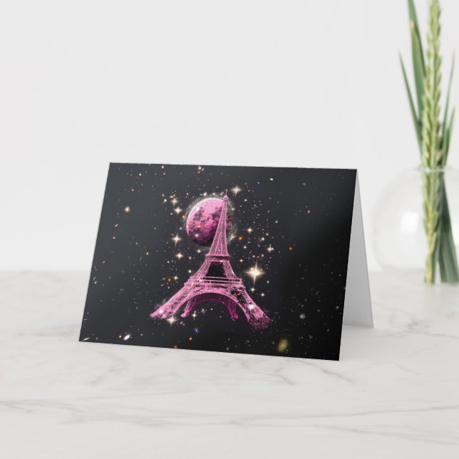 Eiffel Tower Night Moon Karte (Vorderseite)