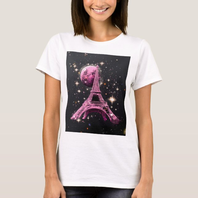 Eiffel Tower Night Moon            T-Shirt (Vorderseite)