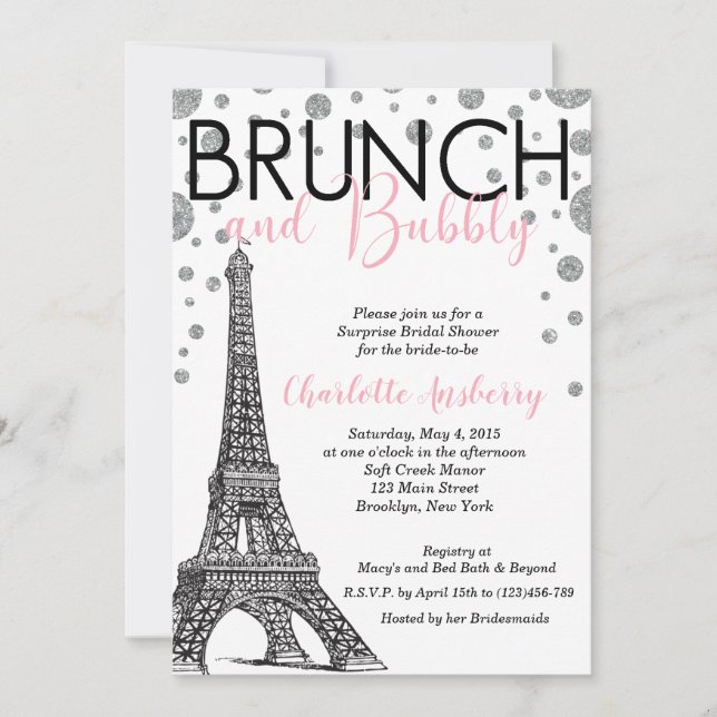 Eiffel Tower Paris Brautparty Brunch Einladung (Vorderseite)