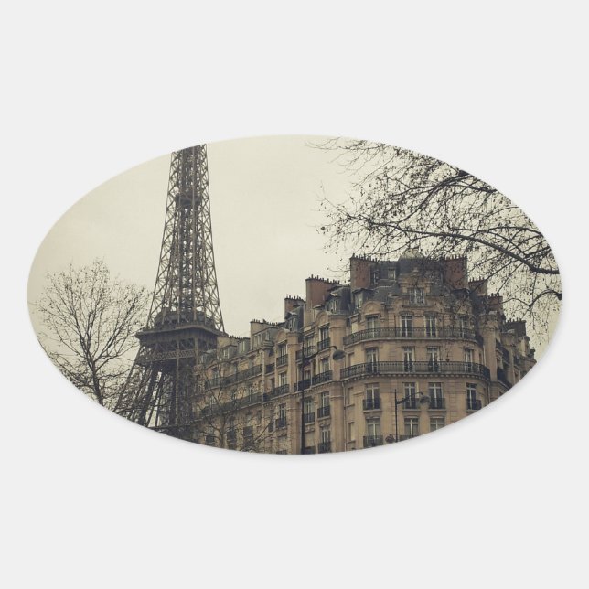 Eiffel Tower Paris City Gebäude Architecture Ovaler Aufkleber (Vorderseite)