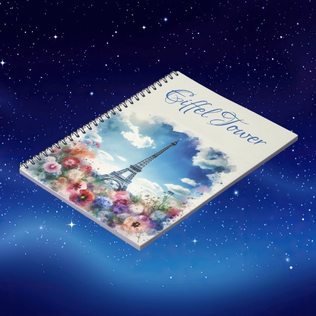 Eiffel Tower Paris Floral Monogram | Notizblock (Von Creator hochgeladen)