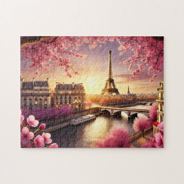 Eiffel Tower Paris France Cherry Blossom Romantic (Horizontal)